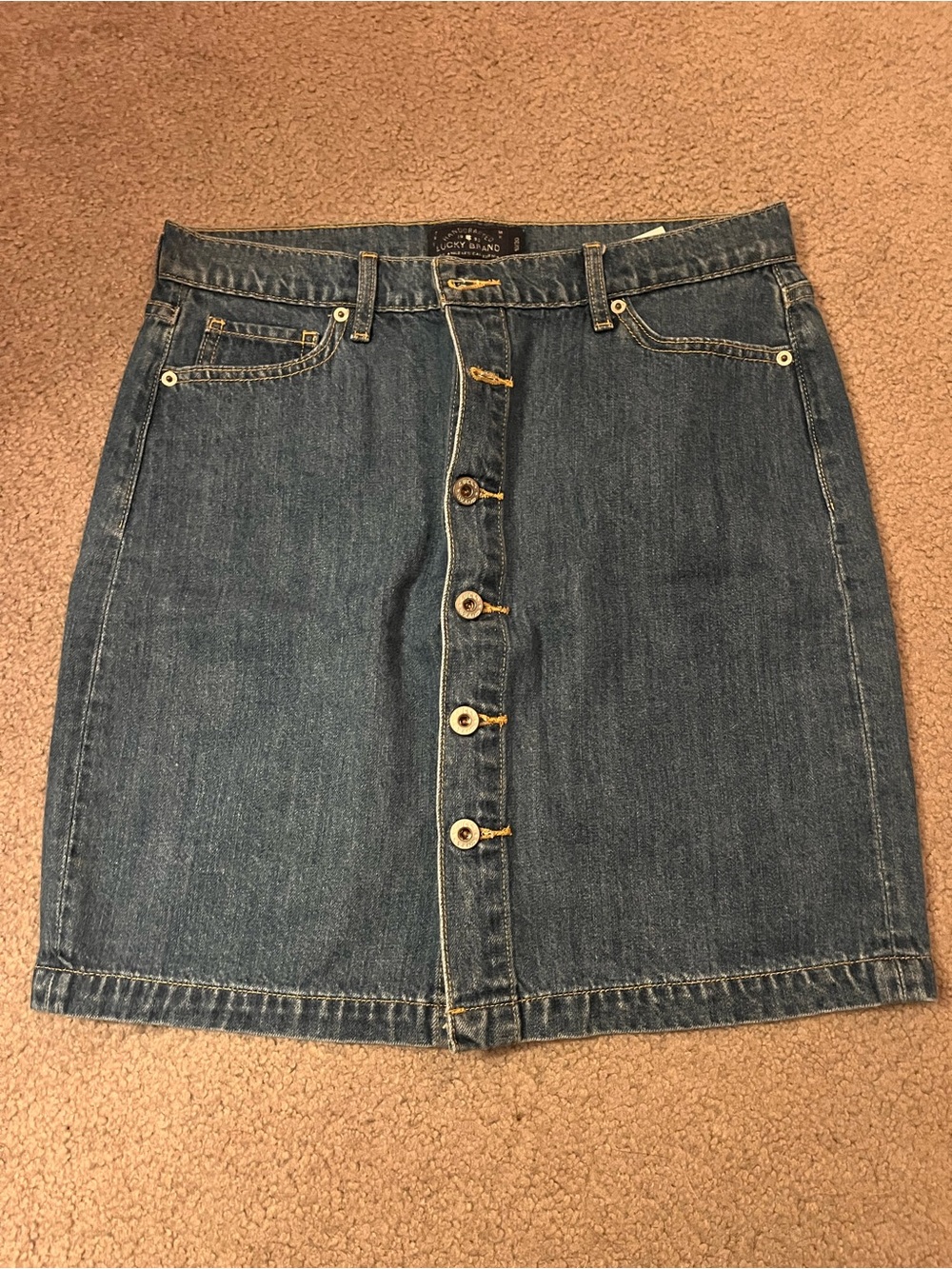 Lucky Brand Button-Front Denim Mini Skirt in Blue